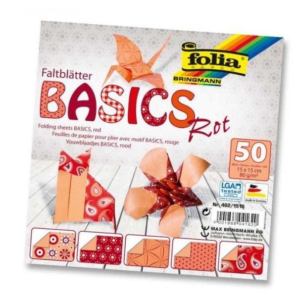 Folia Origami papier Basics Červený, 50 ks