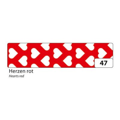 Folia Washi Tape - dekoračná lepiaca páska - Červená s bielymi srdciami