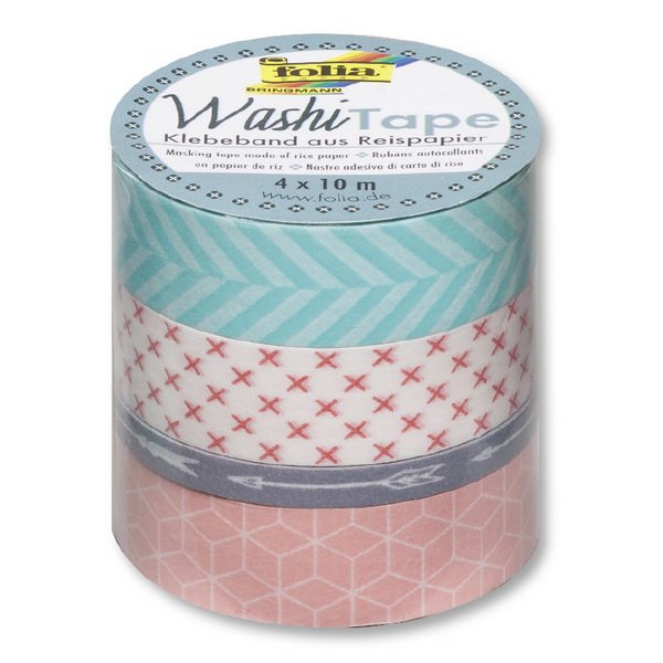 Folia Washi Tape - dekoračná lepiaca páska - Geometrické tvary, 4 ks
