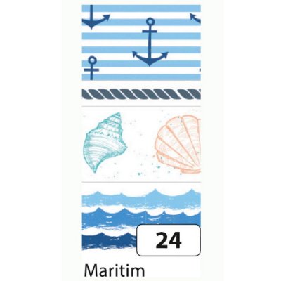 Folia Washi Tape - dekoračná lepiaca páska - Námorná tématika, 4 ks