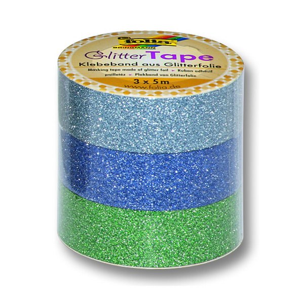 Folia Glitter Tape - dekoračná lepiaca páska modrá sada, 3 ks