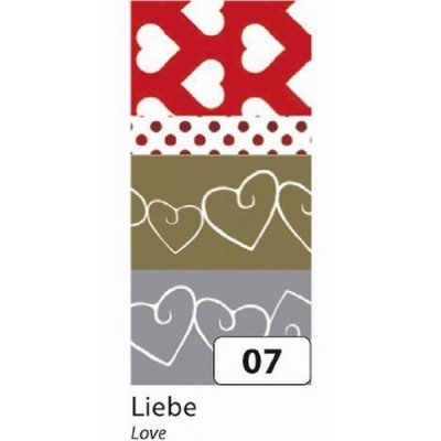 Folia Washi Tape - dekoračná lepiaca páska - Láska, 4 ks