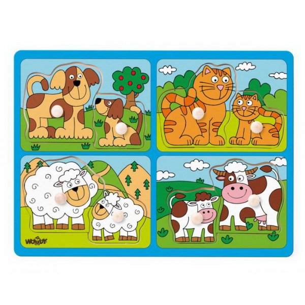Woody Puzzle Domáce zvieratká s mláďatkami 4v1