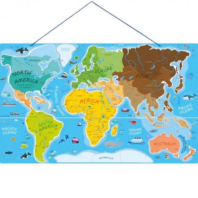 Woody Magnetická mapa Svet v obrázkoch 3 v 1, 77 x 47 cm
