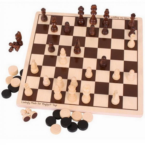 Bigjigs Drevené šachy a dáma 2v1