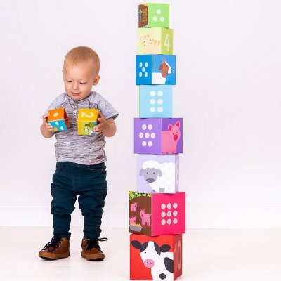 Bigjigs Toys Drevené didaktické kocky Farma, 10 ks