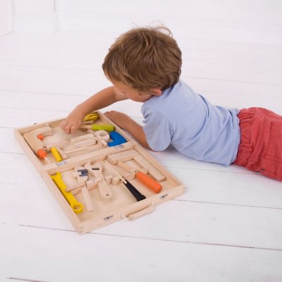 Bigjigs Toys Drevený kufrík s náradím, 13 ks