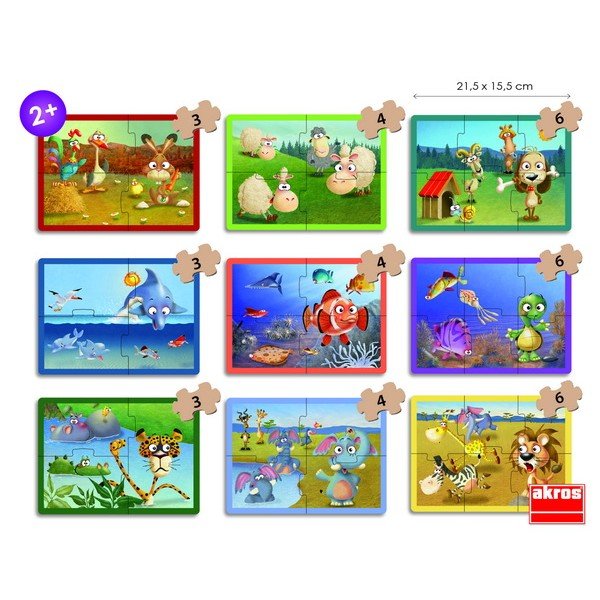 Školská sada Akros puzzle zvieratká, 9v1