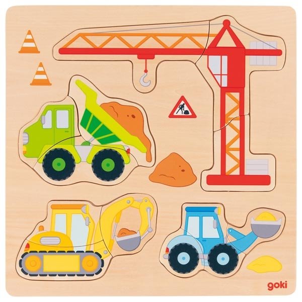 Goki Puzzle Stavebné autá, 12 dielikov