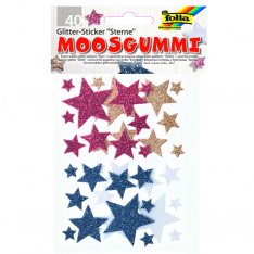 Folia Moosgummi samolepky Hviezdičky trblietavé, 4 farby, 40 ks