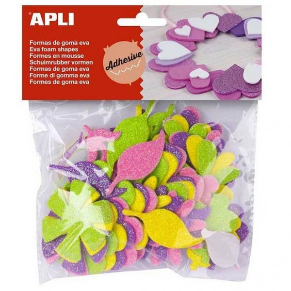 Apli Penovka samolepiace Kvetiny glitter, 48 ks