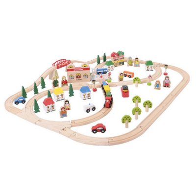 Bigjigs Toys Vláčiková dráha - Mesto a dedina, 101 ks