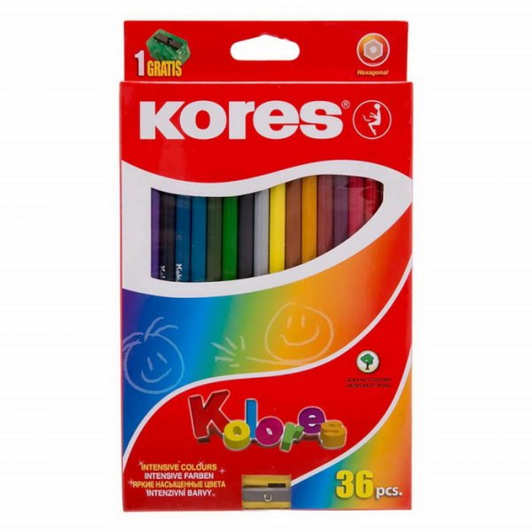 Kores Pastelky šesťhranné Hexagonal + strúhadlo, 36 ks