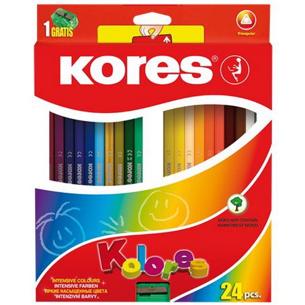 Kores Pastelky trojhranné Triangular + strúhadlo, 24 ks