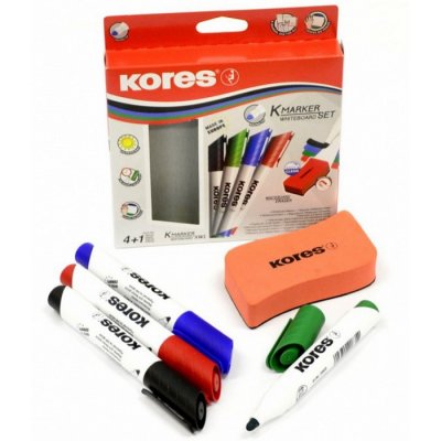 Kores Magnetická stierka a popisovače na biele tabule 1-3 mm, 4 farby