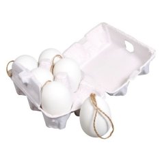 Rayher Plastové vajcia biele s jutovou šnúrkou, 6 ks