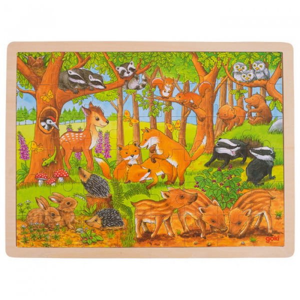 Goki Drevené puzzle Mláďatá v lese, 48 dielikov