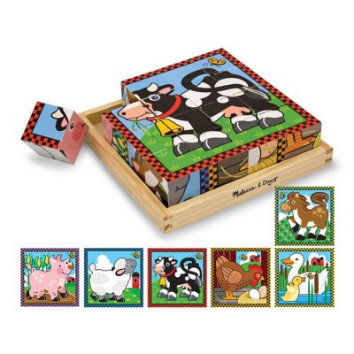 Melissa & Doug - Drevené obrázkové kocky - Farma, 4x4