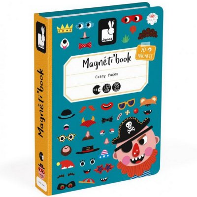 Janod Magnetická kniha Zábavné tváre pre chlapcov, 82 ks
