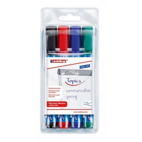 Edding 380 popisovač na flipchartové tabule, kužeľový hrot 1.5-3 mm, 4 farby
