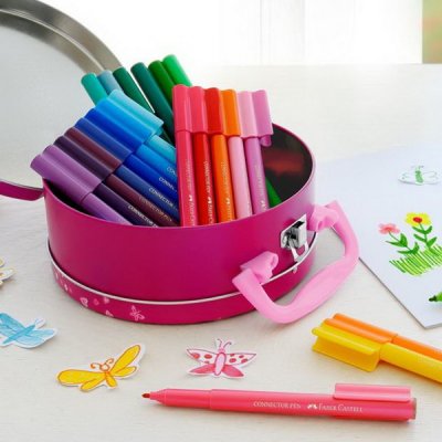 Faber Castell Popisovače s klipom v plechovej kabelke, 33 ks