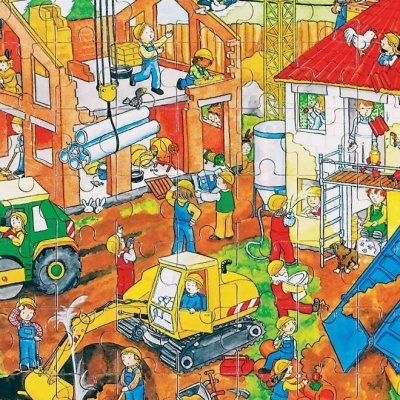 Goki Drevené puzzle Stavba domu, 96 dielikov