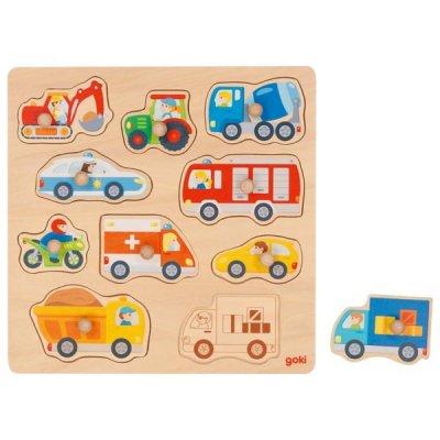 Goki Drevené puzzle na doske Dopravné prostriedky, 10 ks