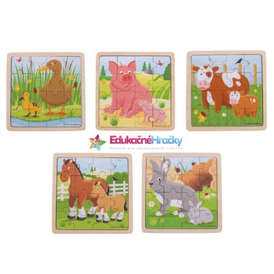 Bigjigs Toys Drevené puzzle Králik so zajačikom, 16 dielikov