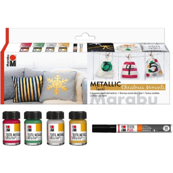Marabu Farby na textil Metallic Christmas Moments, sada 4 x 15 ml