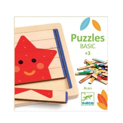 Djeco Drevené puzzle Basic - Prvá edukatívna hračka, 6v1