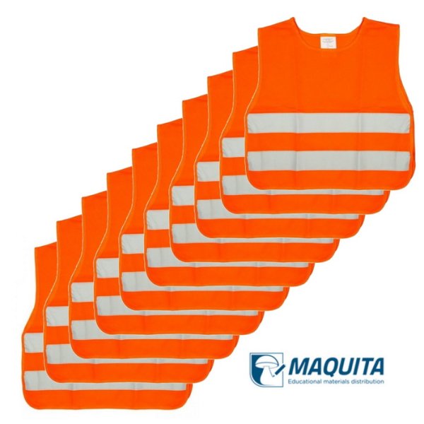 Reflexná vesta cez hlavu sada pre 10 deti, oranžová