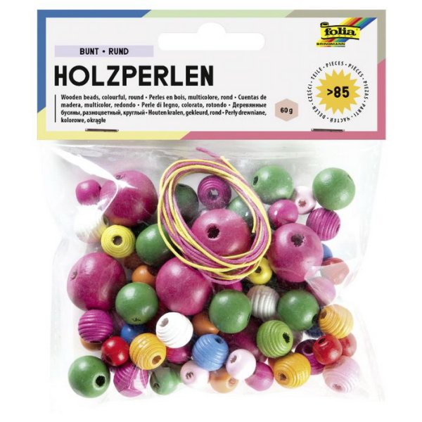 Folia Drevené korálky - farebné, guľaté, +85 ks