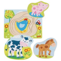 Goki Puzzle viacvrstvové Zvieratá na farme, 10 dielikov
