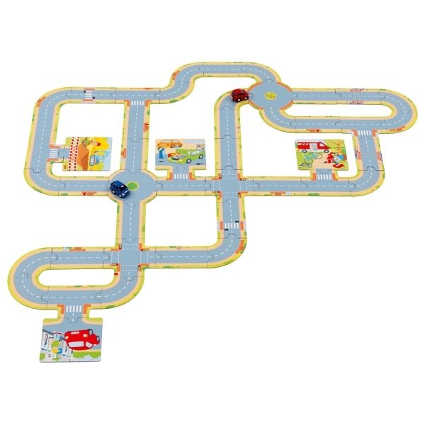 Goki Puzzle Cesta v meste a 2 autíčka, 47 dielikov