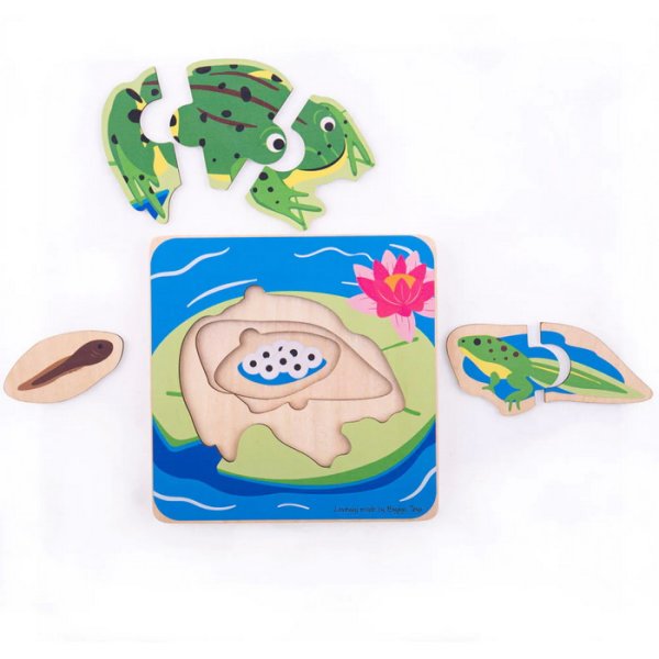Bigjigs Toys Vkladacie puzzle životný cyklus Žaba, 7 dielikov
