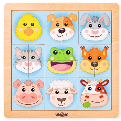 Woody Puzzle Zvieracie hlavičky, 18 dielikov