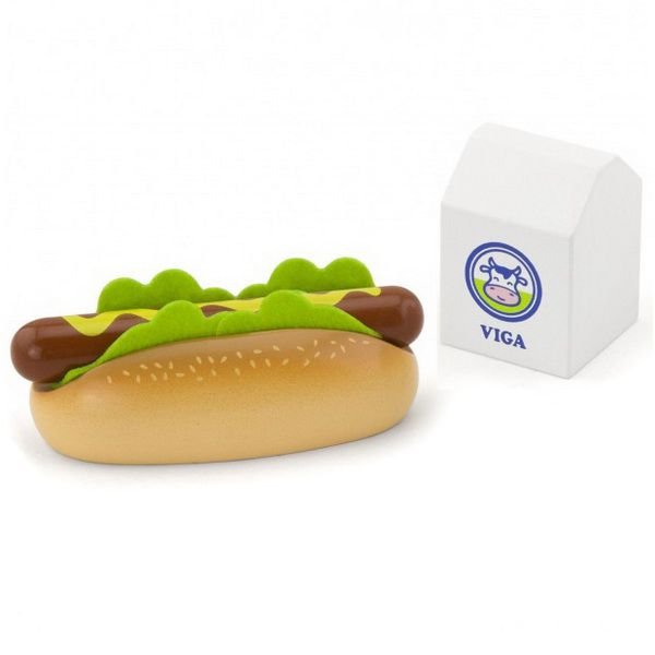 Viga Drevená sada hotdog s mliekom