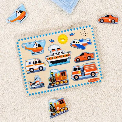 Melissa & Doug - Drevené puzzle so zvukmi - Dopravné prostriedky