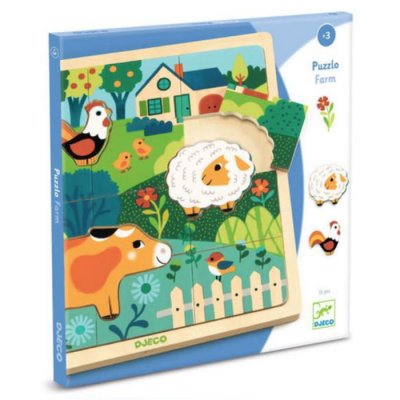 Djeco Drevené puzzle Na farme, 15 dielikov