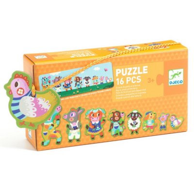 Djeco Puzzle postupové Veľké a malé zvieratká farmy, 16 dielikov