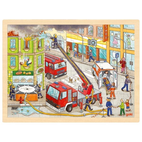 Goki Drevené puzzle Požiarnici, 96 dielikov