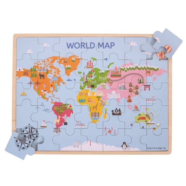 Bigjigs Toys Drevené puzzle Mapa sveta, 35 dielikov