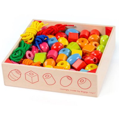 Bigjigs Toys Drevené navliekacie korálky, 90 ks