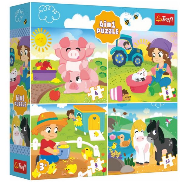 Trefl Puzzle 4v1 Zvieratká na dedine