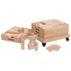 Betzold Drevený vozík s kockami Natur (set 2) 156 dielikov