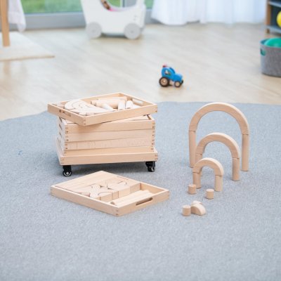 Betzold Drevený vozík s kockami Natur (set 2) 156 dielikov