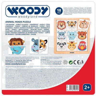Woody Puzzle Zvieracie hlavičky Exotika, 18 dielikov